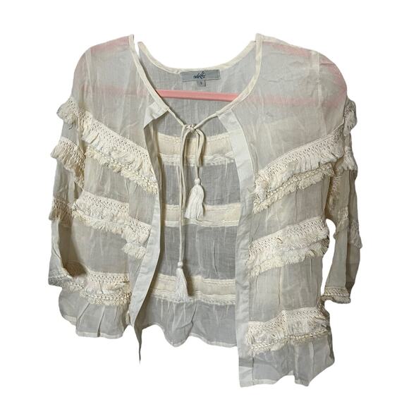 Adrift Fifi Jacket Soloni Palace white fringe tie front tassels small NWT - Picture 1 of 5